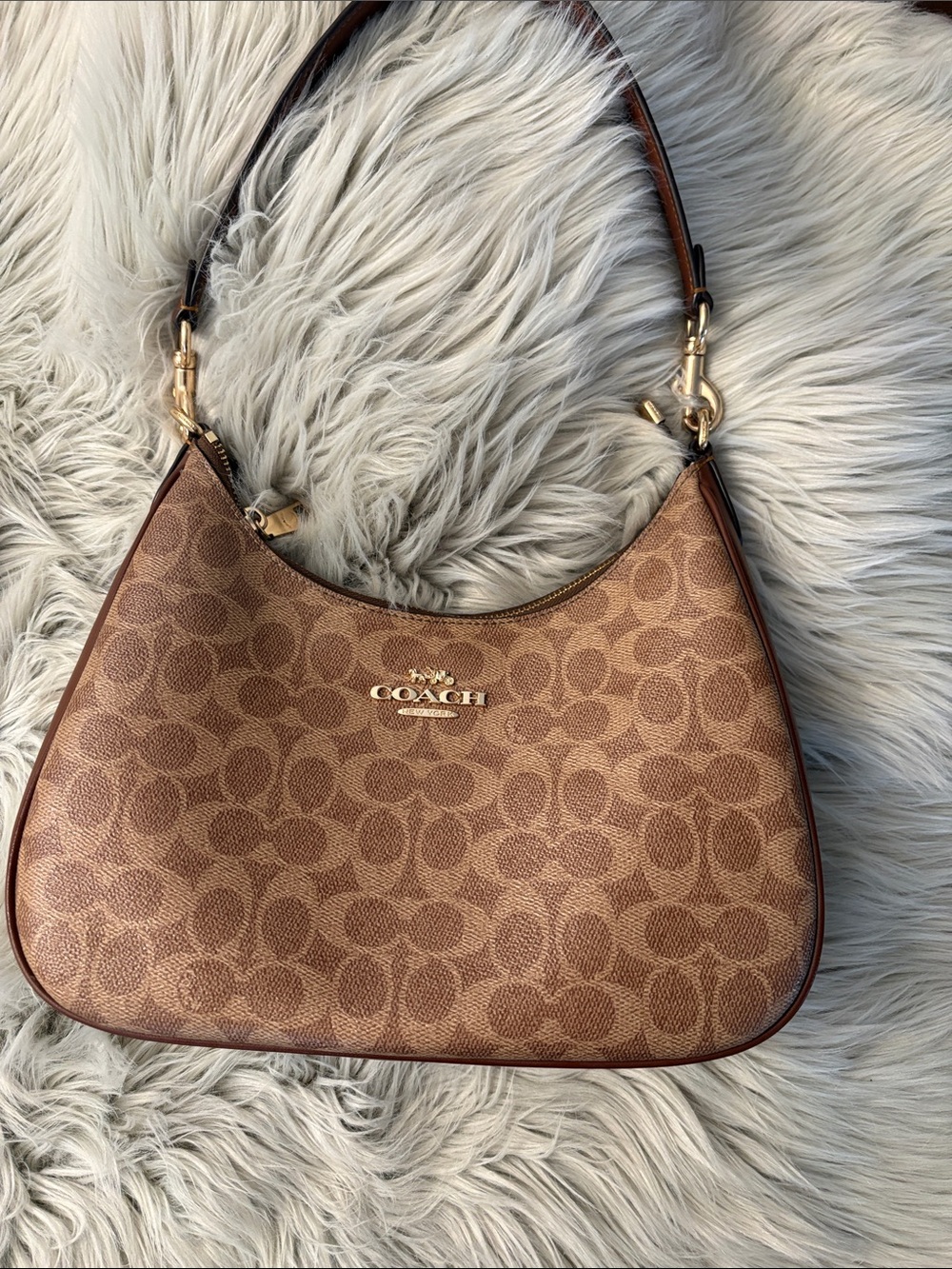 Coach Tan Signature Canvas Crescent Hobo with Gold Hardware - Picture 2 of 4